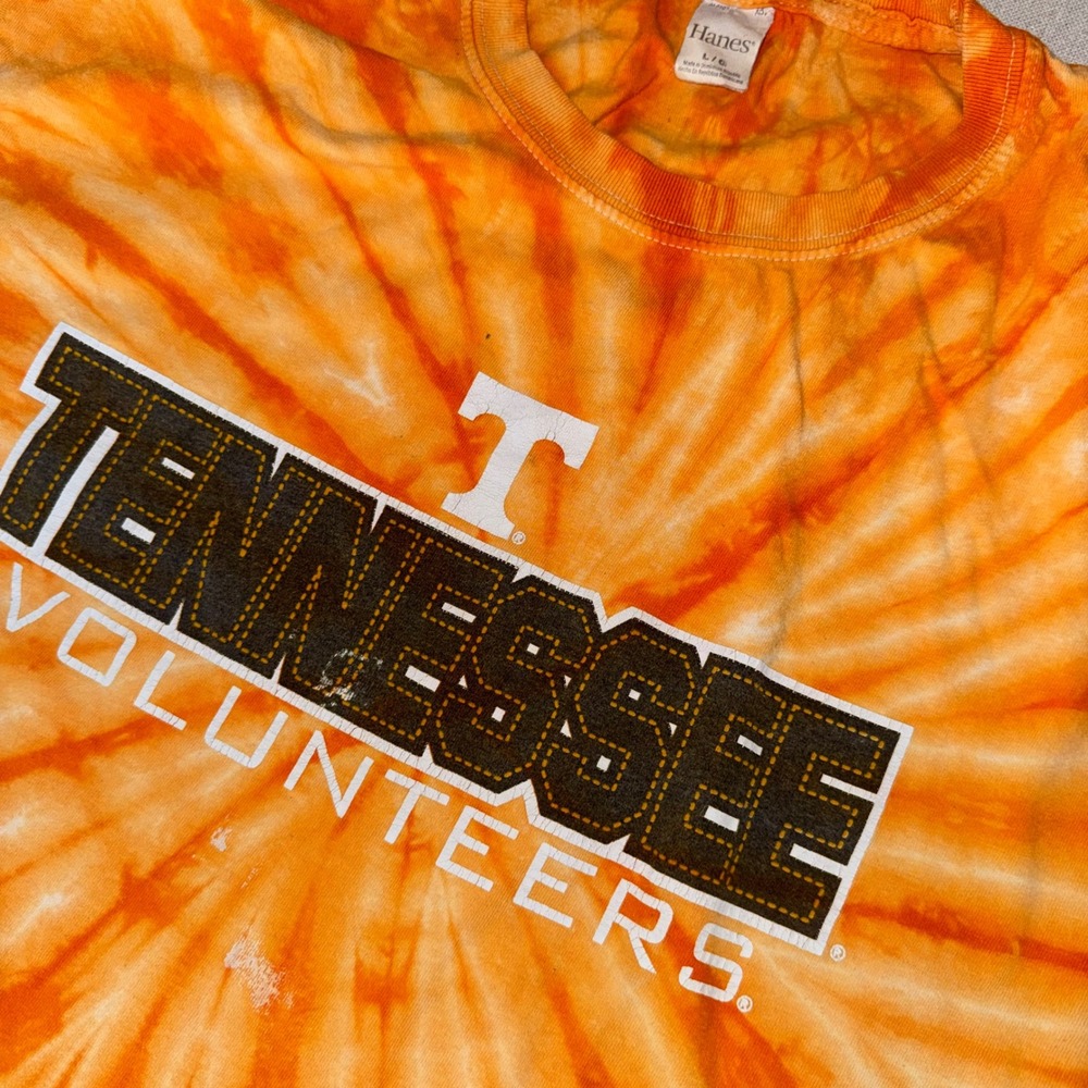 Hanes Tennessee Volunteers T-Shirt Mens Large Orange Tie Dye NCAA Power T Tee